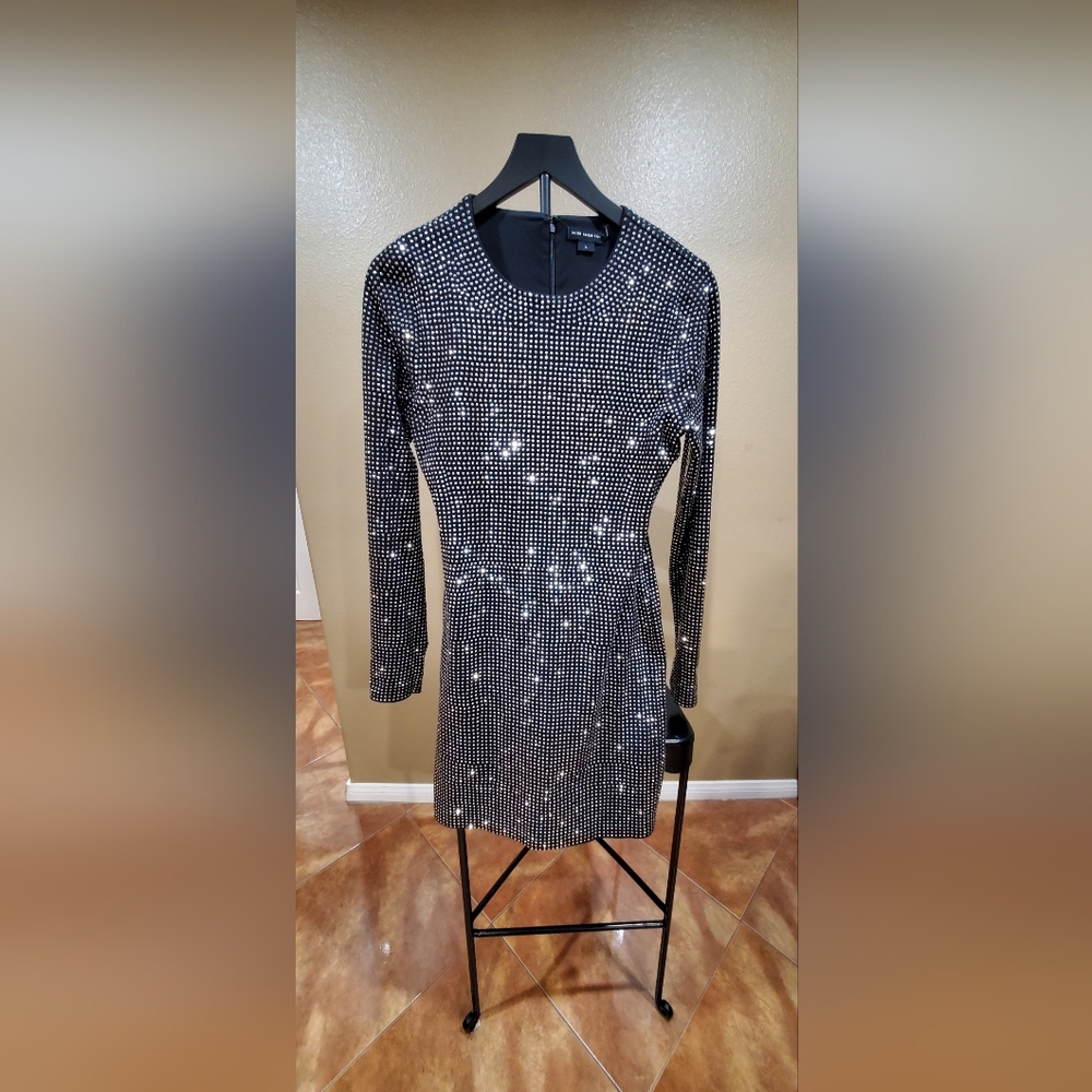 Good American Black and Silver Long Sleeve Dress